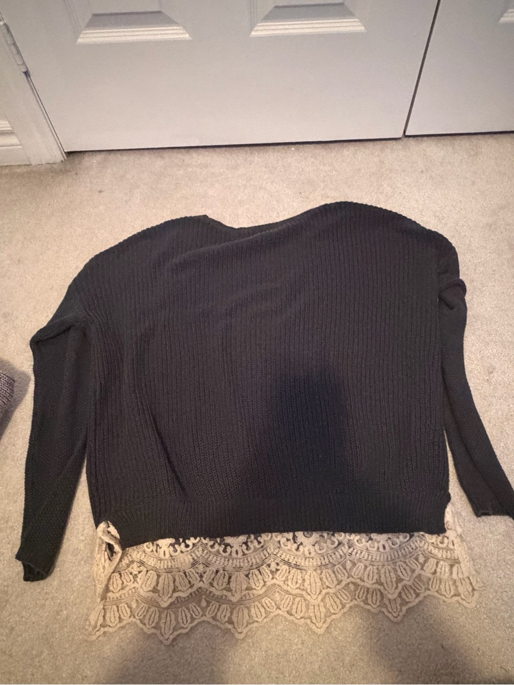 Pins & Needles Black Sweater with Cream Lace Hem